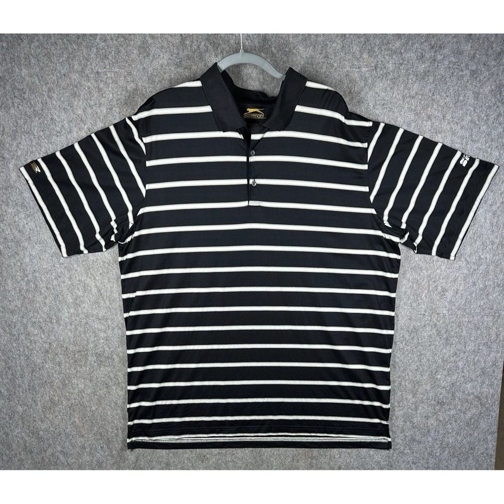 Slazenger Pro-Am Golf Polo Shirt Mens 2XL Black Striped 100% Cotton